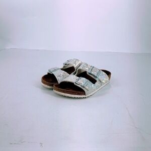Birkenstock Kids Arizona Silver Holographic Snakeskin Texture Sandals SZ 2.5/33